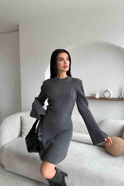 Knıtwear Triko Elbise Antrasit