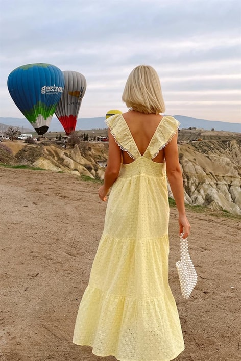 Kol Detaylı Fisto Elbise Sarı