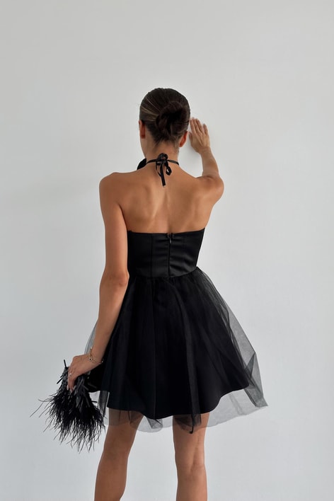 Korsaj Straplez Premium Elbise Siyah