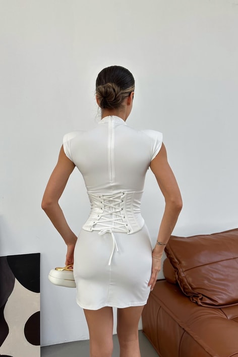 Korseli Basic Elbise Beyaz