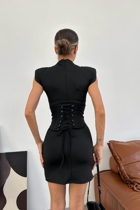 Korseli Basic Elbise Siyah