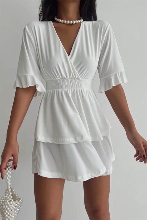 Kruvaze Bel Gipeli Ella Elbise Beyaz