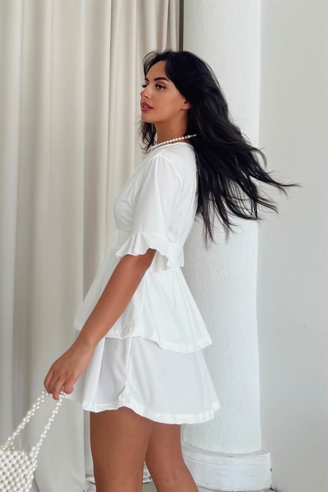 Kruvaze Bel Gipeli Ella Elbise Beyaz