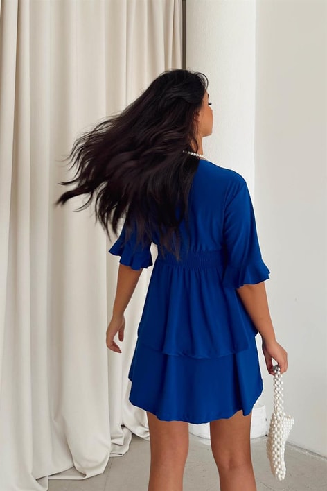 Kruvaze Bel Gipeli Ella Elbise Saks Mavisi