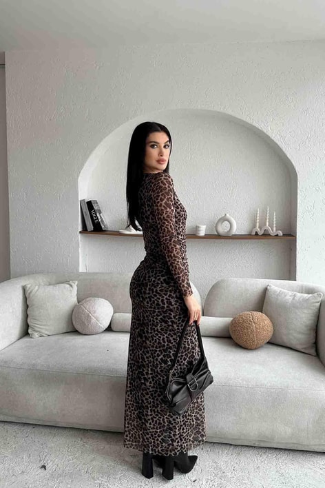 Leo Tül Elbise Kahve