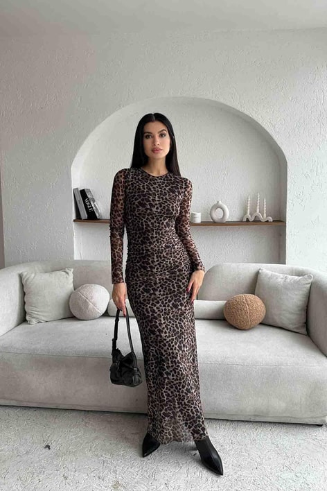 Leo Tül Elbise Kahve