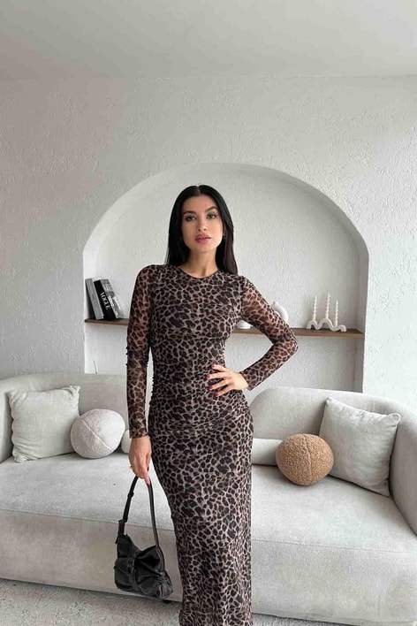 Leo Tül Elbise Kahve