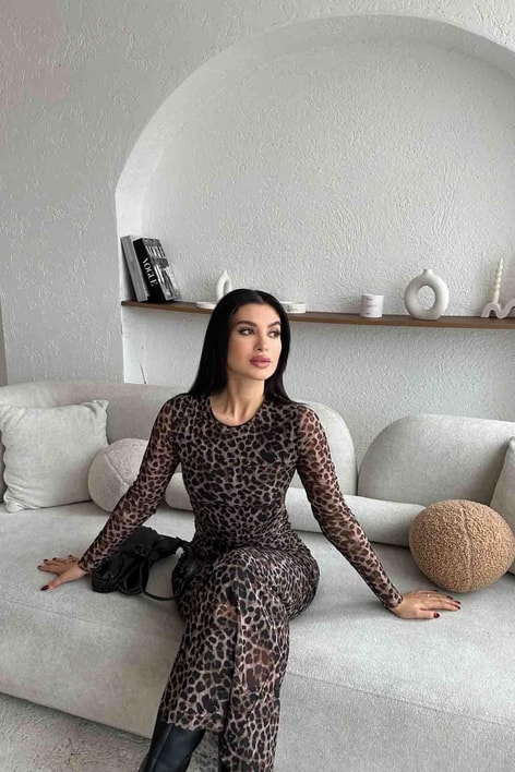 Leo Tül Elbise Kahve