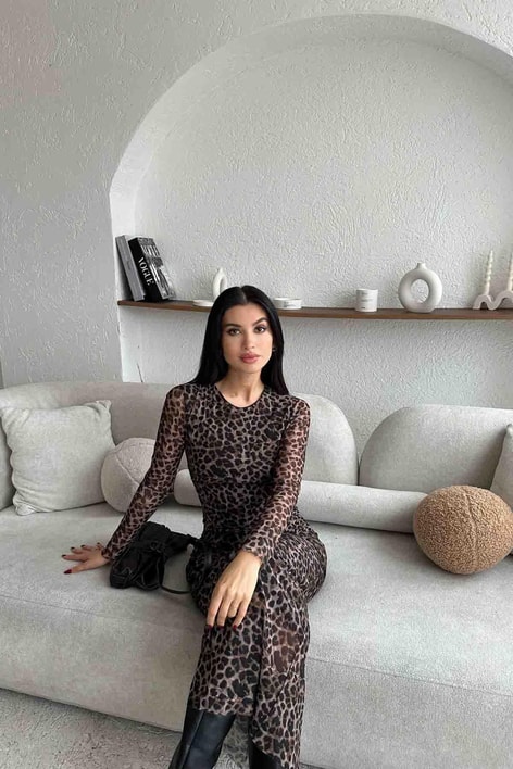 Leo Tül Elbise Kahve