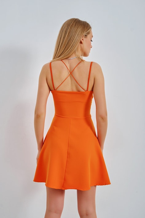 Çapraz İp Askılı Lover Elbise Turuncu