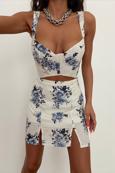 Cut Out Camellia Elbise Beyaz