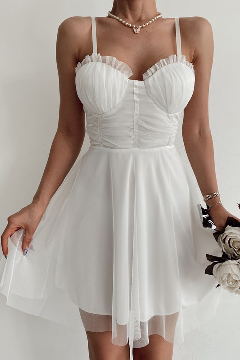 Gloplu Prenses Elbise Beyaz