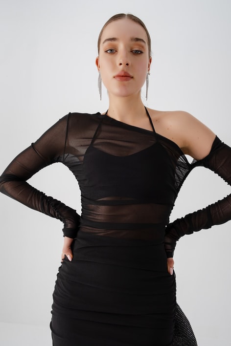 İç Astarlı Drape Elbise Siyah