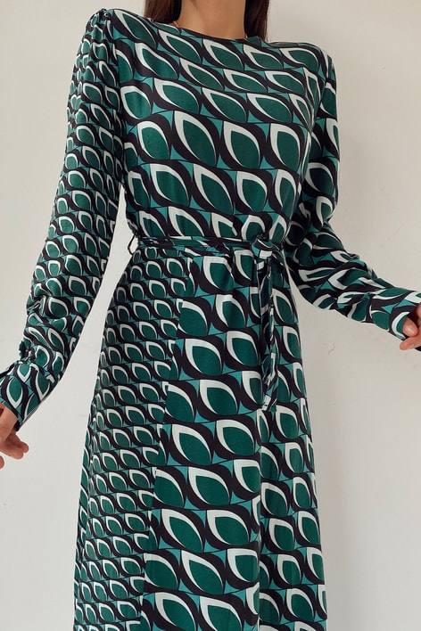 Kuşaklı Damla Elbise Yeşil