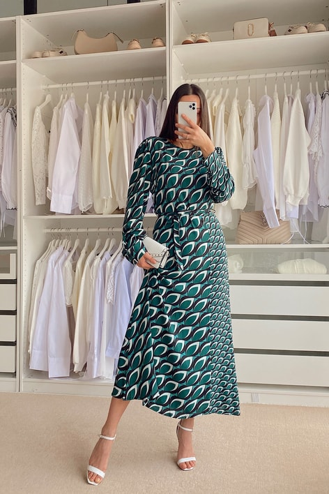 Kuşaklı Damla Elbise Yeşil