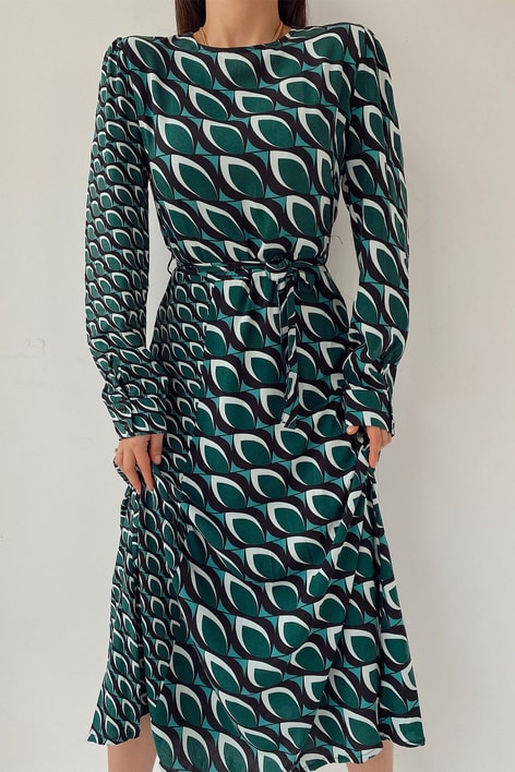 Kuşaklı Damla Elbise Yeşil