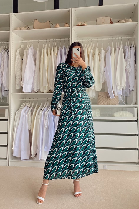 Kuşaklı Damla Elbise Yeşil