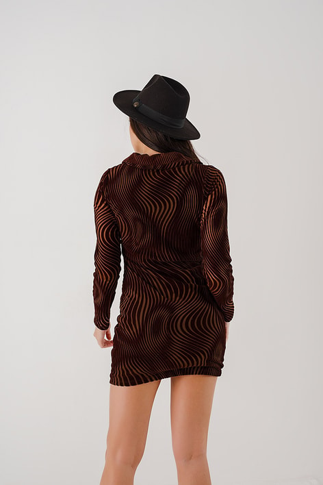 Shirred Line Elbise Kahverengi