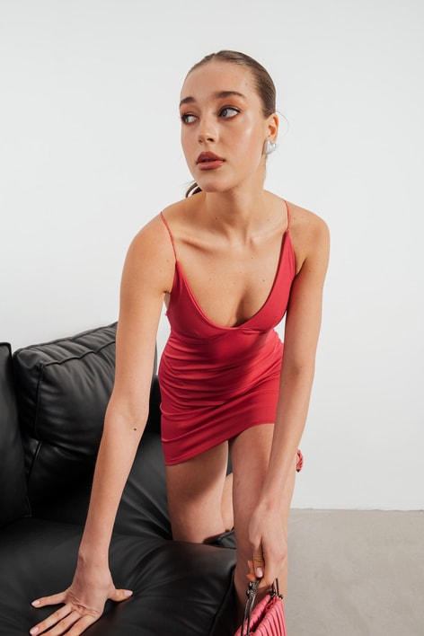 Sırt Detay Mini Lover Elbise Pembe