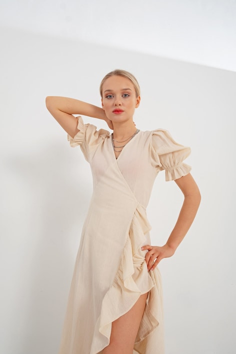 Volanlı Mi Amor Elbise Bej