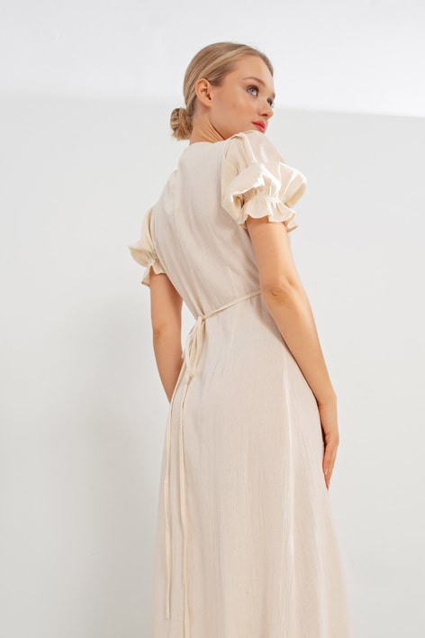 Volanlı Mi Amor Elbise Bej