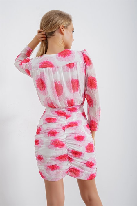 Watervolor Drape Detaylı Elbise Beyaz