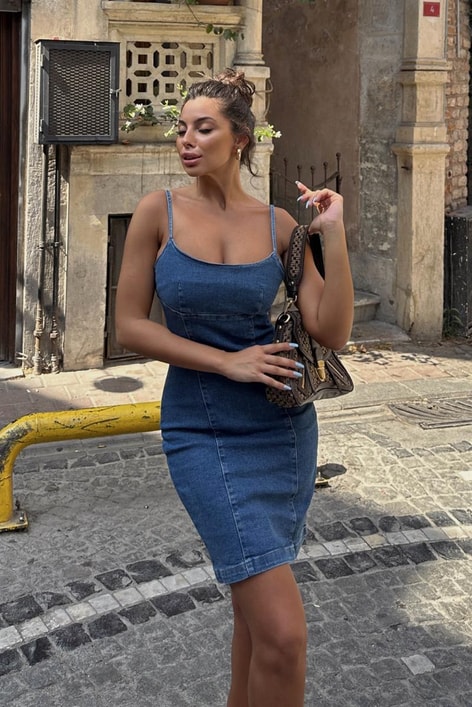 Mini Denim Misty Elbise Mavi