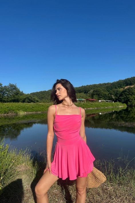 Mini Kloş Elbise Pembe