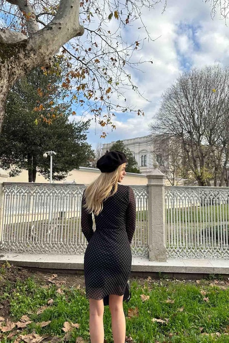 Mini Puantiye Tül Elbise Siyah