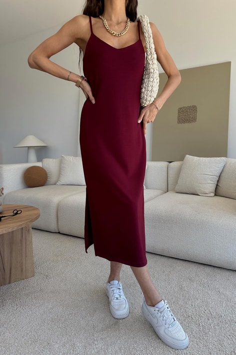 Modal Askılı Elbise Bordo