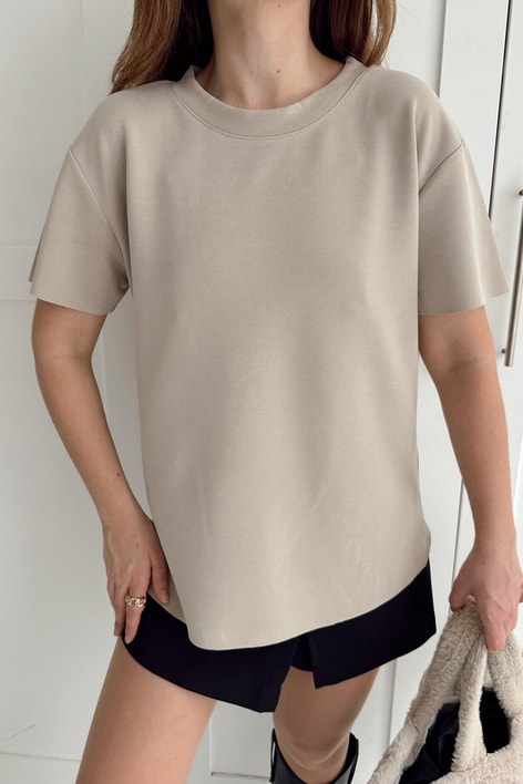 Modal Lazer Kesim Tshirt Bej