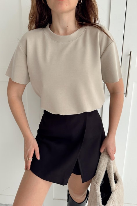 Modal Lazer Kesim Tshirt Bej