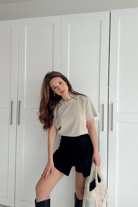 Modal Lazer Kesim Tshirt Bej