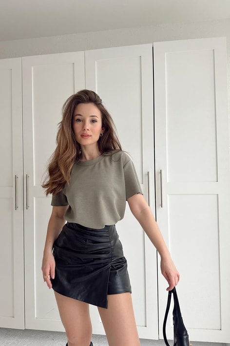 Modal Lazer Kesim Tshirt Haki