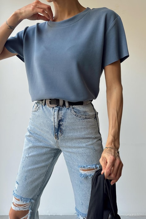 Modal Lazer Kesim Tshirt İndigo