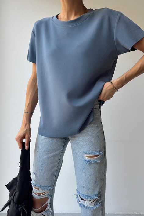 Modal Lazer Kesim Tshirt İndigo