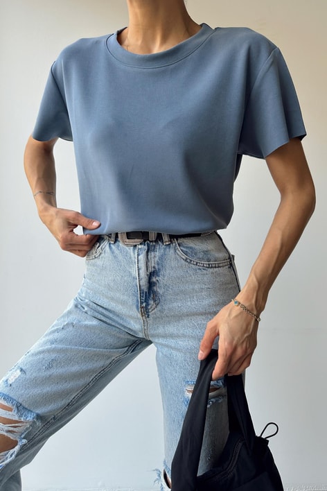 Modal Lazer Kesim Tshirt İndigo