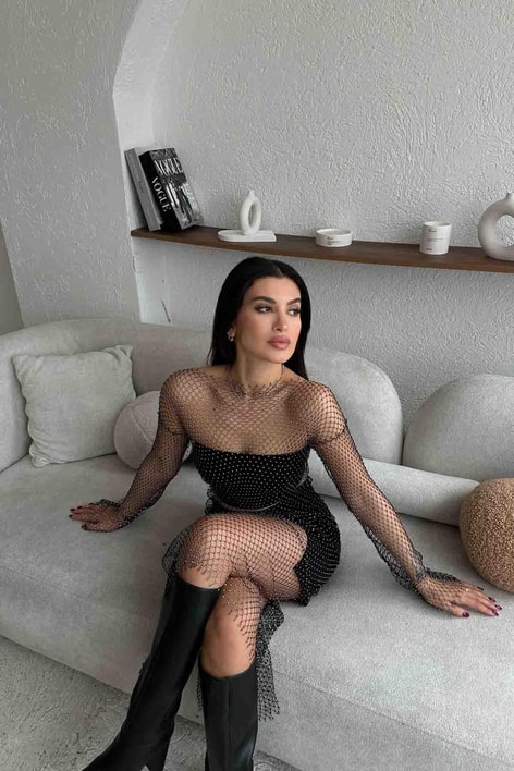 Noche Taşlı Elbise Siyah