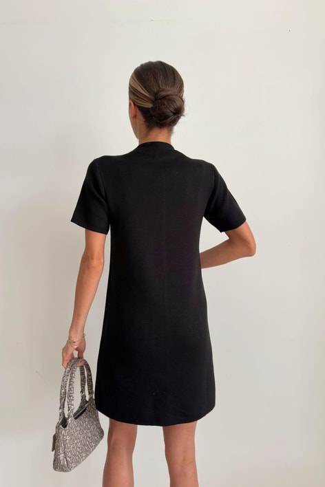 Ön Dikiş Detay Triko Elbise Siyah