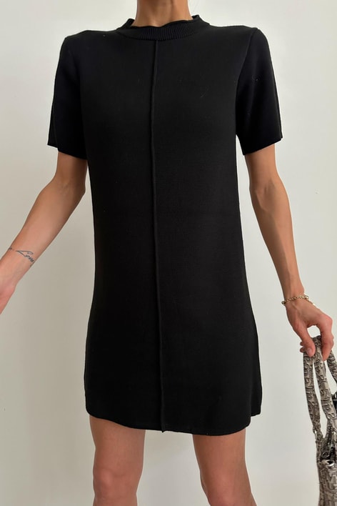 Ön Dikiş Detay Triko Elbise Siyah