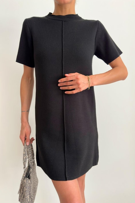 Ön Dikiş Detay Triko Elbise Siyah