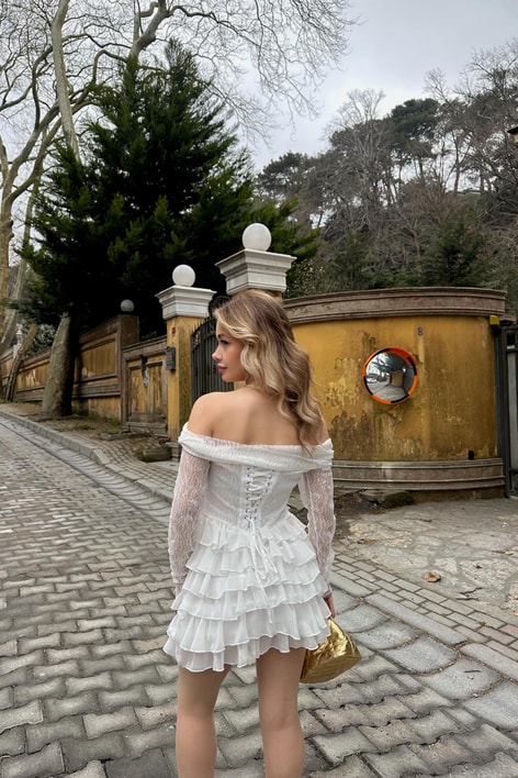 Romantic Detaylı Elbise Beyaz