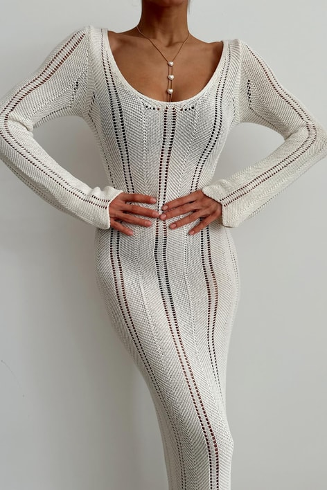 Romantik Ajur Elbise Ekru