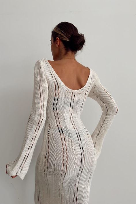 Romantik Ajur Elbise Ekru