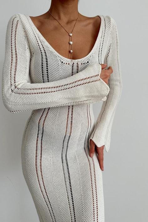 Romantik Ajur Elbise Ekru