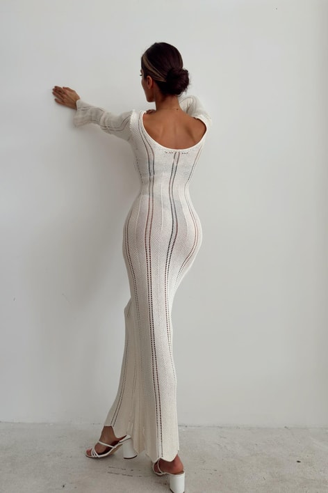 Romantik Ajur Elbise Ekru