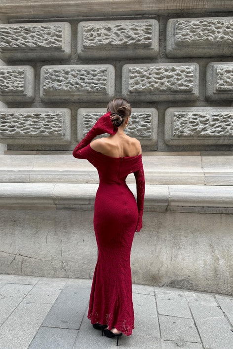 Romantik İspanyol Elbise Bordo