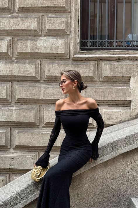 Romantik İspanyol Elbise Siyah