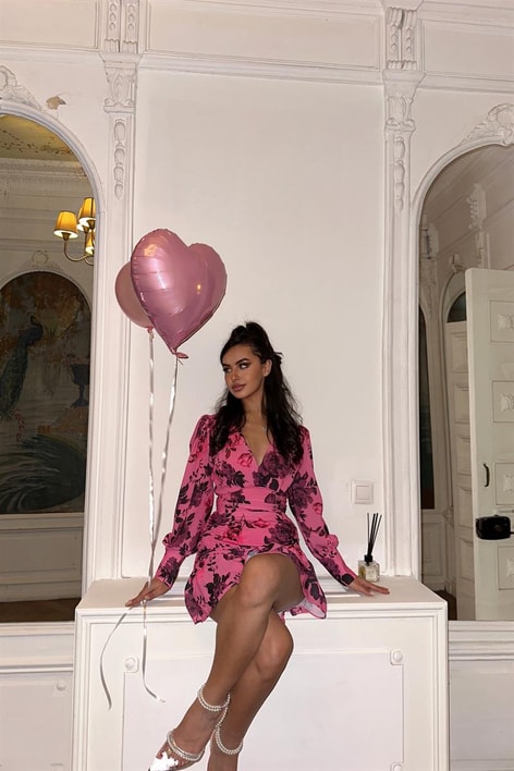 Rose Bürümcük Elbise Fuşya