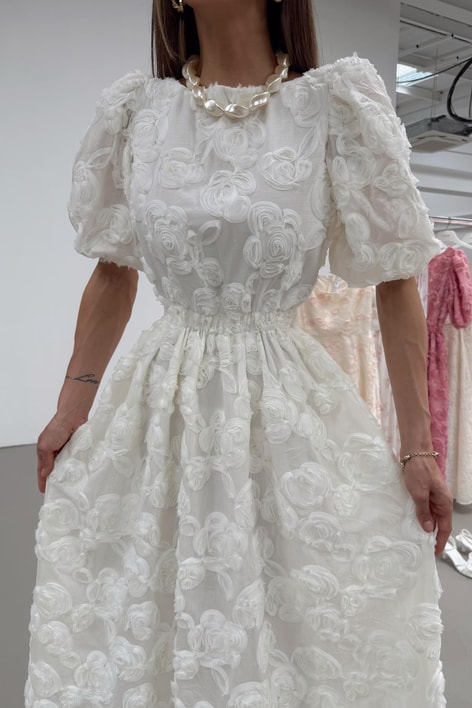 Rose Midi Elbise Beyaz